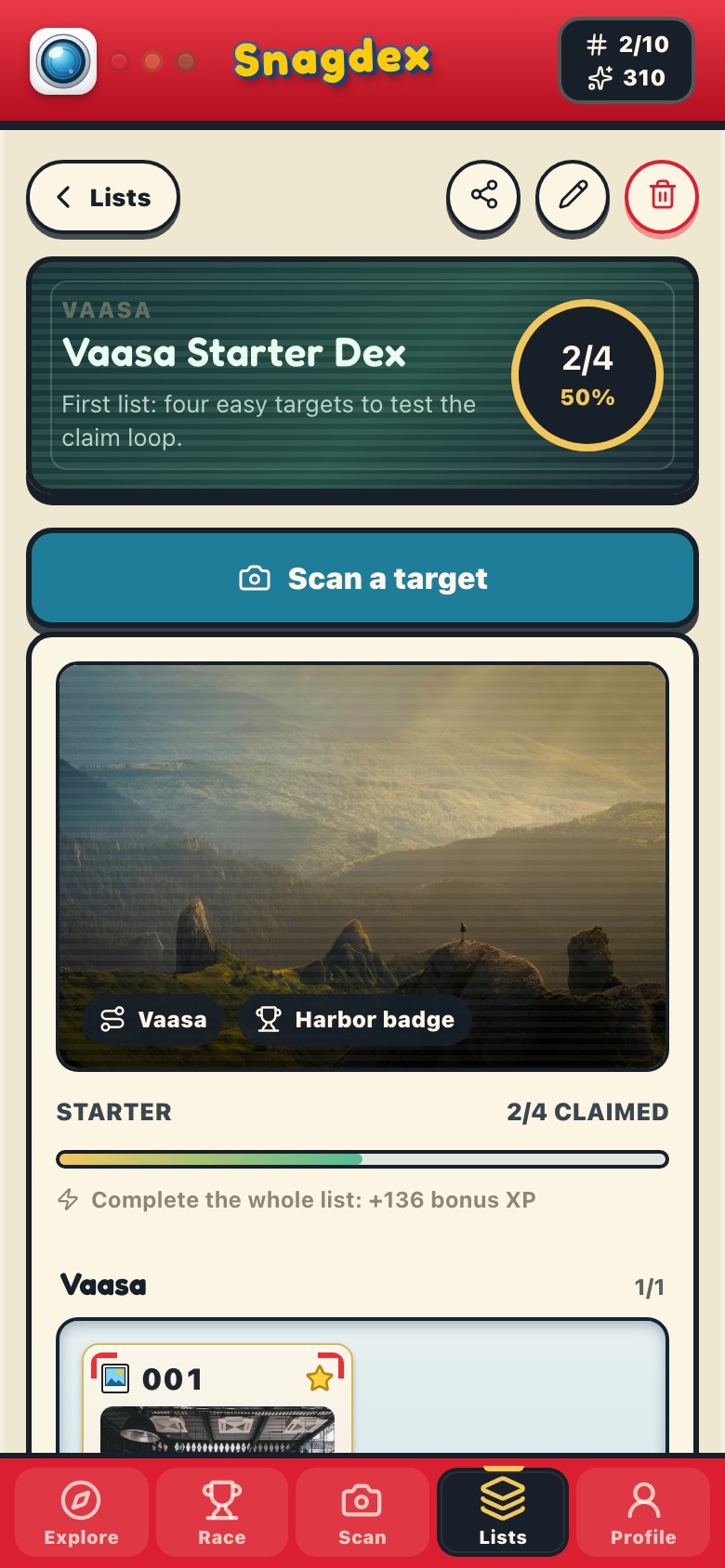 List detail with scan button