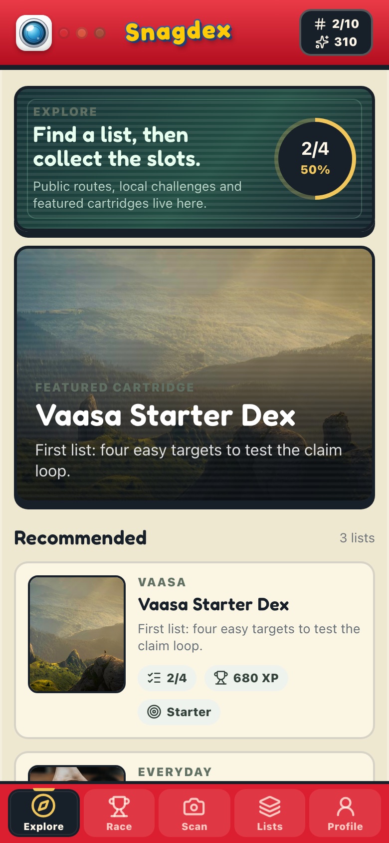 Explore screen with featured lists